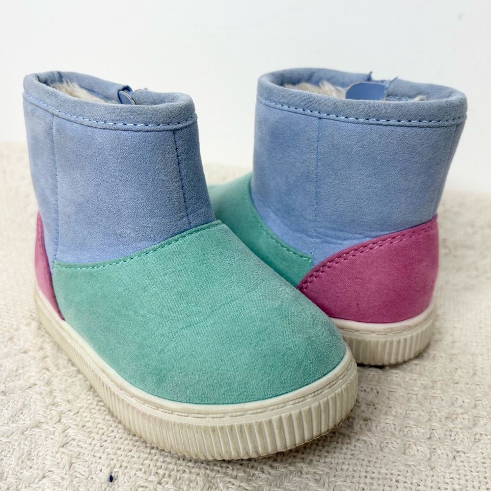 Cat & Jack Colorblock Toddler Girl Boots Sz 5 Faux Suede Sherpa Retro